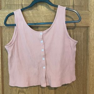 pink ribbed button up crop top